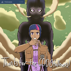 Size: 1500x1500 | Tagged: safe, artist:advanceddefense, imported from derpibooru, twilight sparkle, human, twilight unbound, attack on titan, dark skin, humanized, light skin, moderate dark skin, steam, style emulation, titan, tumblr, werelight shine