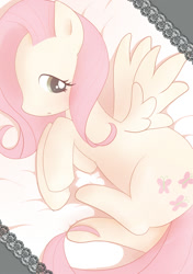 Size: 800x1135 | Tagged: safe, artist:kajiura, imported from derpibooru, fluttershy, bed, female, pixiv, solo