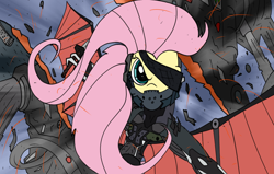 Size: 1702x1080 | Tagged: safe, artist:flutteranderson, imported from derpibooru, fluttershy, crossover, konami, metal gear, metal gear rising, raiden, rules of nature