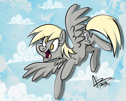 Size: 1280x1024 | Tagged: safe, artist:amyvstheworld, imported from derpibooru, derpy hooves, pegasus, pony, cloud, cloudy, female, flying, mare, solo