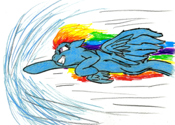Size: 1129x807 | Tagged: safe, artist:rarewerewolf, imported from derpibooru, rainbow dash, female, flying, solo, traditional art
