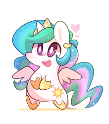 Size: 880x1000 | Tagged: safe, artist:php56, imported from derpibooru, princess celestia, pony, :d, bipedal, chibi, crown, cute, cutelestia, female, heart, jewelry, open mouth, regalia, simple background, smiling, solo, white background
