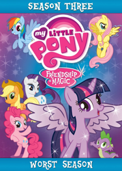 Size: 1072x1500 | Tagged: safe, edit, imported from derpibooru, applejack, fluttershy, pinkie pie, rainbow dash, rarity, spike, twilight sparkle, alicorn, pony, season 3, background pony strikes again, cover, drama, drama bait, dvd cover, female, mane seven, mane six, mare, troll, twilight sparkle (alicorn)