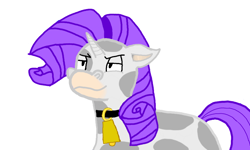 Size: 854x512 | Tagged: safe, artist:seika, imported from derpibooru, rarity, cow, bell, female, glare, moo, raricow, smirk, solo, species swap, spots