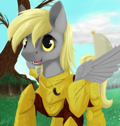 Size: 1900x2000 | Tagged: safe, artist:boomythemc, imported from derpibooru, derpy hooves, pegasus, pony, armor, description is relevant, epic derpy, female, headcanon in the description, mare, solo