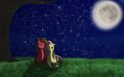 Size: 2372x1479 | Tagged: safe, artist:finjaftw, imported from derpibooru, big macintosh, fluttershy, earth pony, pony, fluttermac, male, moon, shipping, stallion, straight