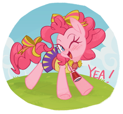 Size: 700x646 | Tagged: safe, artist:qpqp, imported from derpibooru, pinkie pie, earth pony, pony, cheerleader, clothes, cute, diapinkes, female, mare, one eye closed, open mouth, pom pom, skirt, solo, tanktop, wink