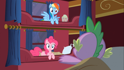 Size: 1366x768 | Tagged: safe, imported from derpibooru, screencap, pinkie pie, rainbow dash, spike, over a barrel