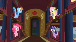 Size: 1366x768 | Tagged: safe, imported from derpibooru, screencap, fluttershy, pinkie pie, rainbow dash, twilight sparkle, over a barrel