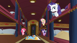 Size: 1366x768 | Tagged: safe, imported from derpibooru, screencap, fluttershy, pinkie pie, rarity, twilight sparkle, over a barrel