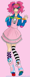 Size: 672x1726 | Tagged: safe, artist:sprinkle-chan, imported from derpibooru, pinkie pie, human, female, humanized, leg warmers, light skin, magic trick, solo