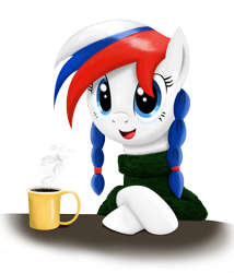 Size: 3000x3500 | Tagged: safe, artist:mrscroup, imported from derpibooru, oc, oc only, oc:marussia, coffee, cute, nation ponies, portrait, russia, solo