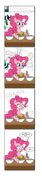 Size: 840x3488 | Tagged: safe, artist:dekomaru, imported from derpibooru, pinkie pie, oc, oc:dazzle, tumblr:ask twixie, canon x oc, dazzle, female, ice cream, male, pregnant, shipping, straight, tumblr, water breaking