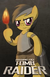 Size: 719x1112 | Tagged: safe, artist:drawponies, imported from derpibooru, daring do, crossover, female, lara croft, poster, solo, tomb raider