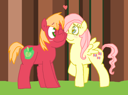Size: 971x717 | Tagged: safe, artist:killersmiler, imported from derpibooru, big macintosh, fluttershy, earth pony, pony, fluttermac, male, shipping, stallion, straight, teenaged, teenager, younger