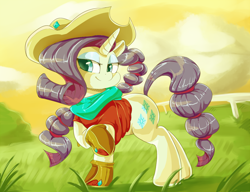 Size: 1000x769 | Tagged: safe, artist:sirmasterdufel, imported from derpibooru, rarity, pony, unicorn, boots, clothes, female, hat, lidded eyes, mare, shoes, smiling, solo