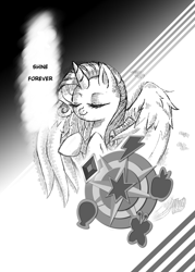 Size: 1144x1600 | Tagged: safe, imported from derpibooru, rarity, alicorn, pony, comic, fanbook, female, monochrome, p.f.f., race swap, raricorn, solo