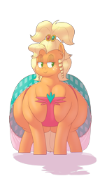 Size: 972x1700 | Tagged: safe, artist:secretgoombaman12345, imported from derpibooru, applejack, earth pony, pony, simple ways, applebutt, applefat, applejewel, bedroom eyes, butt, chubby, chubby cheeks, clothes, dress, fat, female, front view butt, impossibly large butt, impossibly wide hips, mare, misplaced boobs, neckboobs, obese, plot, simple background, solo, the ass was fat, thunder thighs, transparent background, wide hips