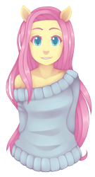 Size: 1024x1896 | Tagged: safe, artist:ringabutt, imported from derpibooru, fluttershy, anthro, ambiguous facial structure, clothes, female, off shoulder, solo, sweater, sweatershy