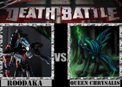 Size: 793x565 | Tagged: safe, artist:grimmjow-thesexta, imported from derpibooru, queen chrysalis, bionicle, death battle, exploitable meme, kathleen barr, lego, meme, roodaka, voice actor