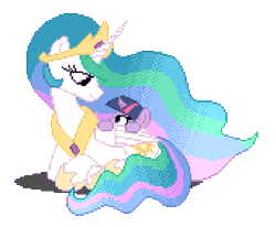 Size: 510x420 | Tagged: safe, artist:mrponiator, imported from derpibooru, princess celestia, twilight sparkle, alicorn, pony, unicorn, 60 fps, animated, blinking, boop, cute, cutelestia, daaaaaaaaaaaw, dithering, duo, eye contact, eyes closed, featured image, female, filly, filly twilight sparkle, happy, heartwarming, height difference, hnnng, lidded eyes, mare, momlestia, mrponiator is trying to murder us, noseboop, nuzzling, pixel art, ponyloaf, prone, simple background, smiling, sprite, sweet dreams fuel, transparent background, twiabetes, unicorn twilight, weapons-grade cute, younger