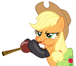 Size: 6921x6000 | Tagged: safe, artist:masem, imported from derpibooru, applejack, earth pony, pony, somepony to watch over me, .svg available, absurd resolution, bipedal, blowing flute, female, fireproof boots, flute, frown, glare, hoof hold, mare, music notes, musical instrument, puffy cheeks, saddle bag, simple background, snake charmin' flute, solo, transparent background, vector