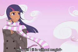 Size: 5185x3442 | Tagged: safe, artist:tao-mell, imported from derpibooru, twilight sparkle, human, winter wrap up, clothes, dark skin, female, humanized, scarf, solo