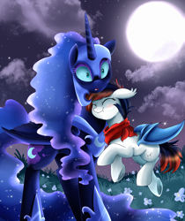 Size: 2954x3512 | Tagged: safe, artist:pridark, imported from derpibooru, nightmare moon, oc, oc:winter blossom, bat pony, pony, surprised