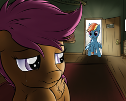 Size: 2500x2000 | Tagged: safe, artist:nobody47, imported from derpibooru, rainbow dash, scootaloo, crying, duo, fanfic art