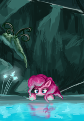 Size: 3500x5072 | Tagged: safe, artist:clrb, imported from derpibooru, pinkie pie, too many pinkie pies, cave, cave pool, female, mirror pool, solo