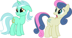 Size: 957x518 | Tagged: safe, artist:ruinedomega, imported from derpibooru, bon bon, lyra heartstrings, sweetie drops, earth pony, pony, unicorn, swarm of the century, crying, cute, female, floppy ears, frown, looking back, lyrabetes, mare, open mouth, ponyscape, sad, sad pony, sadorable, shocked, simple background, teary eyes, transparent background, vector, wavy mouth, wide eyes