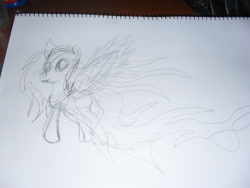 Size: 3648x2736 | Tagged: safe, artist:mlploverandsoniclover, imported from derpibooru, oc, oc only, pony, blank flank, female, fire, mane of fire, mare, paper, solo, traditional art