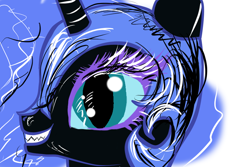 Size: 800x533 | Tagged: safe, artist:elizabeth-de-frol, imported from derpibooru, nightmare moon, eyelashes, female, grin, looking at you, smiling, solo