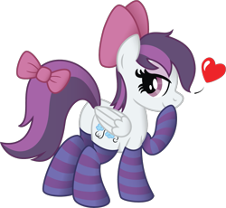 Size: 1099x1011 | Tagged: safe, artist:drawponies, imported from derpibooru, oc, oc only, pegasus, pony, bow, butt, clothes, female, heart, looking at you, looking back, plot, socks, solo, striped socks