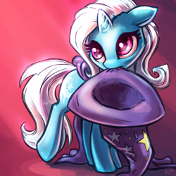 Size: 1600x1600 | Tagged: safe, artist:kp-shadowsquirrel, imported from derpibooru, trixie, pony, unicorn, cute, diatrixes, female, hat, mare, solo, trixie's cape, trixie's hat