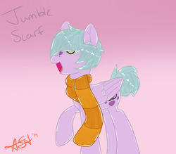 Size: 4000x3500 | Tagged: safe, artist:asksweettart, imported from derpibooru, oc, oc only, oc:jumblescarf, pegasus, pony, art trade, clothes, cute, fanart, jumblescarf, scarf, shiny, solo