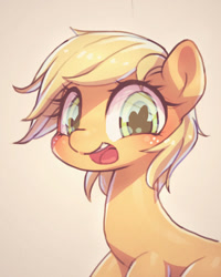 Size: 528x660 | Tagged: dead source, safe, artist:frali, imported from derpibooru, applejack, earth pony, pony, alternate hairstyle, cute, diabetes, female, short hair, solo