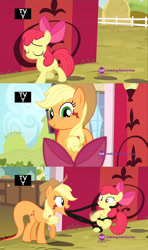 Size: 1920x3240 | Tagged: safe, artist:dtkraus, edit, edited screencap, imported from derpibooru, screencap, apple bloom, applejack, hybrid, monster pony, original species, tatzlpony, tatzlwurm, somepony to watch over me, adoracreepy, creepy, cute, goddammit kraus, hoofy-kicks, imminent vore, it begins, non-fatal vore, open mouth, raised hoof, smiling, tatzlbetes, tatzljack, tatzls doing tatzl things, tentacles, wat, wide eyes