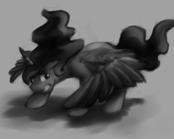 Size: 1024x819 | Tagged: safe, artist:vila1, imported from derpibooru, princess luna, female, monochrome, solo