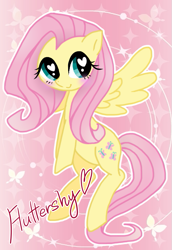 Size: 515x750 | Tagged: safe, artist:kurona, imported from derpibooru, fluttershy, butterfly, pegasus, pony, blushing, cute, female, heart, heart eyes, mare, pixiv, shyabetes, solo, spread wings, wingding eyes, wings