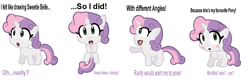 Size: 1480x500 | Tagged: safe, artist:cutemax, imported from derpibooru, sweetie belle, :o, blushing, breaking the fourth wall, cute, diasweetes, female, looking at you, on back, open mouth, pointing, pose, raised hoof, smiling, solo