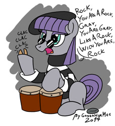 Size: 888x972 | Tagged: safe, artist:gonzahermeg, imported from derpibooru, maud pie, maud pie (episode), beatnik, bongos, female, misspelling, musical instrument, solo