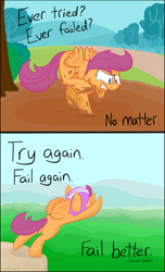 Size: 696x1148 | Tagged: safe, artist:input-command, deleted from derpibooru, imported from derpibooru, scootaloo, comic, helmet, scootaloo can't fly, this will end in tears, this will end in tears and/or death, trying to fly