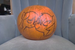 Size: 1280x853 | Tagged: safe, imported from derpibooru, big macintosh, cheerilee, earth pony, pony, carving, halloween, holiday, jack-o-lantern, male, pumpkin, stallion