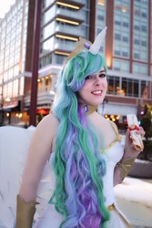 Size: 640x960 | Tagged: safe, artist:mintyblitzz, imported from derpibooru, princess celestia, human, cosplay, female, friendship report, irl, irl human, photo, scroll, solo, taco