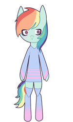 Size: 600x1000 | Tagged: safe, artist:demzhi, imported from derpibooru, rainbow dash, anthro, blushing, clothes, female, pajamas, simple background, solo