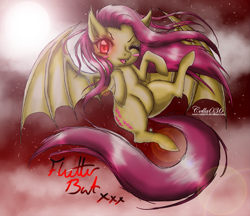 Size: 1959x1695 | Tagged: safe, artist:colla036, imported from derpibooru, fluttershy, bat pony, pony, female, flutterbat, solo, wink