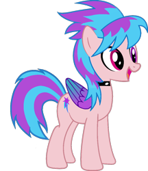 Size: 832x961 | Tagged: artist needed, safe, imported from derpibooru, cloudchaser, oc, oc only, oc:shiny dawn, pegasus, pony, choker, colored wings, gradient wings, happy, heterochromia, open mouth, recolor, simple background, smiling, solo, transparent background