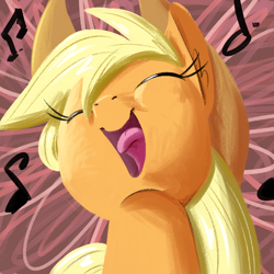 Size: 700x700 | Tagged: safe, artist:goat train, imported from derpibooru, applejack, pony, cute, eyes closed, female, happlejack, happy, jackabetes, mare, music notes, open mouth, portrait, singing, solo