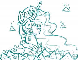 Size: 1650x1276 | Tagged: safe, artist:latecustomer, imported from derpibooru, princess celestia, female, food, monochrome, nachos, solo